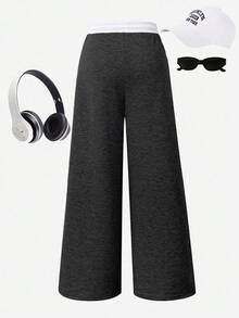1pc Tween Girls' Loose Casual Sports Sweatpants, Solid Color - Dark Grey - View 2