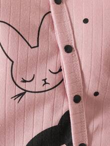 Đứa bé gái Đồ họa Hoạt hình Viền Ruffle Áo liền quần ngủ có chân - Bụi hồng - Xem 4