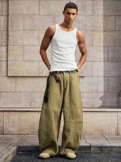 SWAVVY Pantalones largos casuales de hombre de unicolor con bolsillo oblicuo, otoño