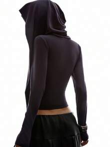 LYSMO 2025 Minimalist Winter For Women's Fashion Solid Color Long Sleeve Cropped All-Match Top/Winter For Women/Christmas New Year's Eve Thanksgiving Graduation Top/Stylish Collection /Y2K Top - Black - View 2