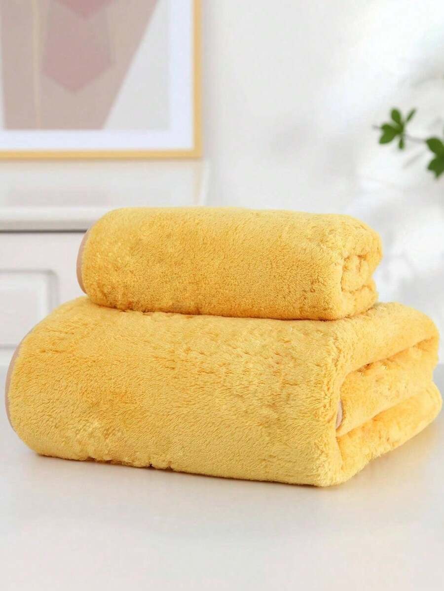 SHEIN 1/2 Stück Korallenfleece Handtuch, weich, saugfähig, schnelltrocknend, nicht ausziehend, romantisches Liebe/Rosen Muster als Paar-Geschenk, ideal zum Haaretrocknen, Gesichtwaschen, Baden, Valentinstag Geschenk, Badezimmer Dekoration Zuhause - Gelb - Übersicht 1