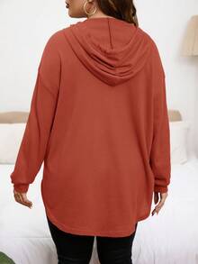 SHEIN LUNE Plus Size Solid Color Casual Sweatshirt, Autumn/Winter - Burnt Orange - View 2