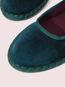 CUCCOO DOLLMOD Women's Dark Green Elegant Velvet Classic Comfortable Velvet Pleated Elastic Mary Jane Flat Shoes Spring Shoes - Dark Green - View 5