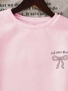 少女“寻找内心平静”蝴蝶印花圆领运动衫，可爱又休闲 - 粉色 - 查看 4