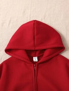 青少年女孩三件套休闲秋冬运动灰色针织连帽长袖运动衫+直筒运动裤套装，抓绒，加厚 - 紅色 - 查看 5