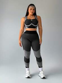 Rhythm Era Plus Size Women Seamless Sports Bra And Leggings Set Plus Size Sports Sets Curve Workout Set Curve Activewear Set Plus Size Activewear Set - Multicolor - View 5