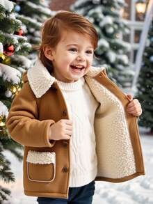 SHEIN Unisex Baby Apricot Thermal Lined Long Hooded Jacket, Versatile Baby Winter Clothes Suitable For Birthday Party, Rave, Evening Party, Performance, Wedding, Baby Shower And 1st Birthday Celebration Fall