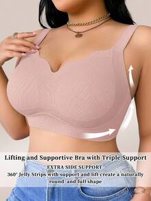 SHEIN 1pc Plus Size Women Seamless Comfortable Wireless Bra, Lift - Red Violet - View 3