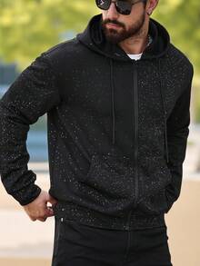 Manfinity Homme Sudadera con capucha y cremallera con bolsillo, de manga larga, para hombre, color negro, para otoño - Negro - Ver 6