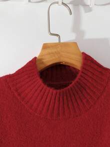 GlowEve Women's Solid Color Stand Collar Long Sleeve Ruffle Hem Fashionable Sweater, Autumn/Winter - Red - View 3