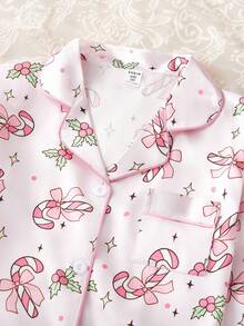 2件套女童可爱蝴蝶结印花翻领开衫和休闲裤舒适睡衣套装 - 彩色 - 查看 6