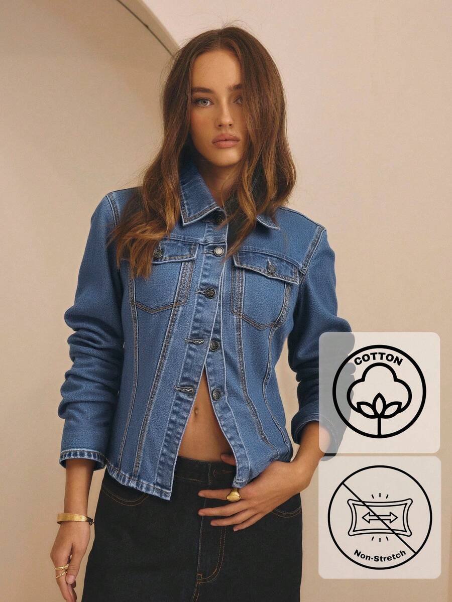 Aralina 冬季/夏季束腰牛仔夹克 - 中等水洗藍 - 查看 1