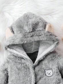 婴儿简约图案连帽可爱长袖睡衣 - 灰色 - 查看 5