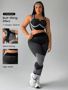 Rhythm Era Plus Size Women Seamless Sports Bra And Leggings Set Plus Size Sports Sets Curve Workout Set Curve Activewear Set Plus Size Activewear Set - Multicolor - View 3