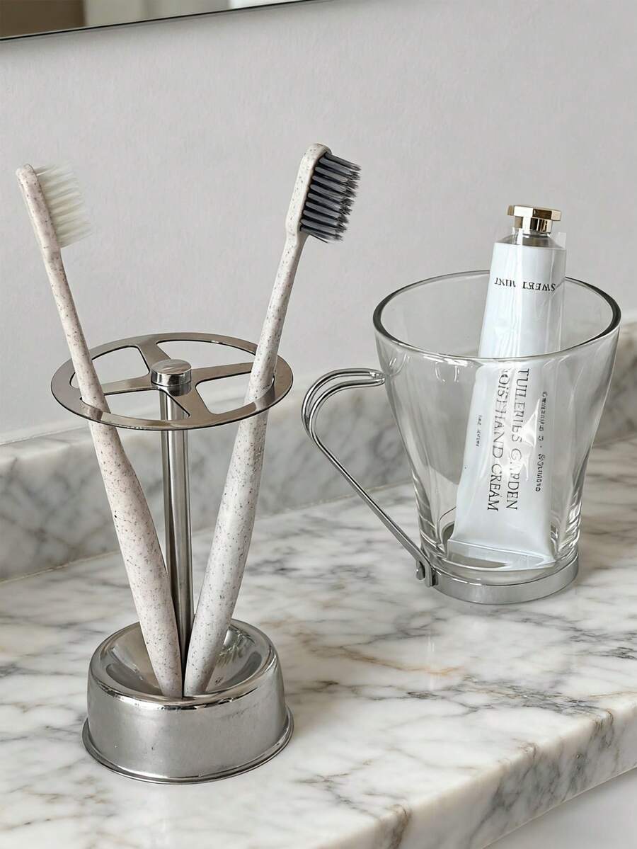 1pc Stainless Steel Toothbrush Holder, Multi-Functional Toothpaste Stand And Storage Organizer Home Bathroom Decor Fall Decor Back To School