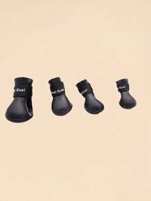 1 Set Black Rubber Waterproof Rain Boots For Dogs, Suitable For Daily Wear