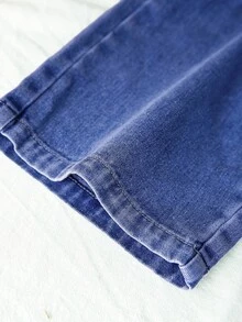 女童 Y2K 风格宽松做旧复古水洗阔腿牛仔裤，腰部抽绳设计，休闲时尚，适合日常穿着 - 深色水洗藍 - 查看 6