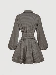 SHEIN MOD 女式荷叶边下摆领口长袖束腰迷你连衣裙 - 彩色 - 查看 3