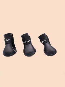 1 Set Black Rubber Waterproof Rain Boots For Dogs, Suitable For Daily Wear