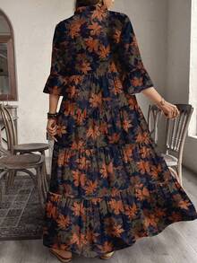 EMERY ROSE Váy dài thanh lịch họa tiết lá phong cổ điển cỡ lớn, thích hợp cho tiệc thu/đông - Nhiều màu - Xem 2