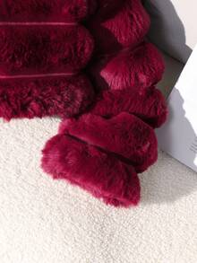 SHEIN 1 件女童柔软人造毛皮夹克，优雅长袖短款修身连帽外套，适合秋冬季