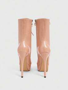 CUCCOO LuxiPop 女式性感时尚露趾系带厚底高跟休闲百搭侧拉链踝靴，杏色 - 杏色 - 查看 6