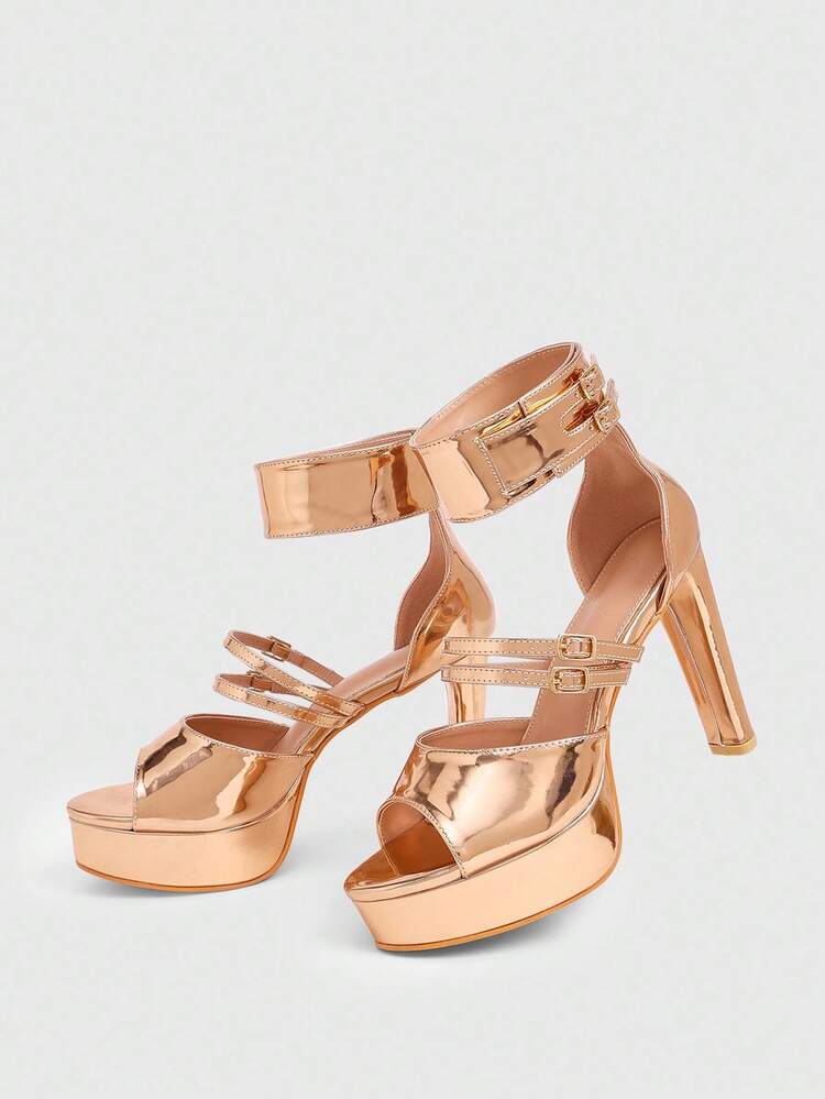 CUCCOO LuxiPop Round Toe Chunky Heel Knotted Strap Fashionable Women High Heel Sandals