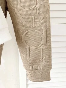 SHEIN Playful Pals 2pcs/Set Toddler Boys' Casual Jacquard Hoodie T-Shirt And Elastic Waist Pants Set, Suitable For Commuting, School, Leisure, Vacation, Sports, Autumn/Winter, 6M-3T, Children's Clothing, Infant Clothing, Infant T-Shirt, Infant Pants Fall Baby Set Autumn Winter Season Baby Boy Beige Outfit Baby Casual Sets Baby Boy Hoodie Set - Khaki - View 7