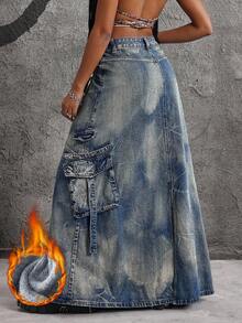 Jeanoix 大码复古水洗牛仔裙 - 藍色 - 查看 2