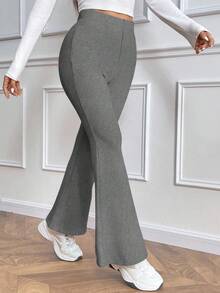 Zavorell 女式休闲日常百搭紧身保暖内衬高腰喇叭裤，松紧腰，黑色，冬季 - 淺灰色 - 查看 5