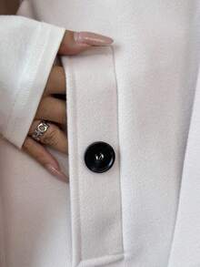 Rafferiza Women's Elegant Turndown Collar Contrast Color Cape-Style Woolen Cloak, Mid-Length, Autumn/Winter - Beige - View 3