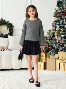 青少年女学生服装，灯笼袖基本款，开学季，开学典礼，日常穿着，学校，旅行，运动，冬季 - 深灰色 - 查看 3