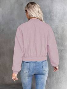 EMERY ROSE Women's Solid Color Long Sleeve Zip-Up Casual Baseball Jacket, Autumn - Dusty Purple - View 2