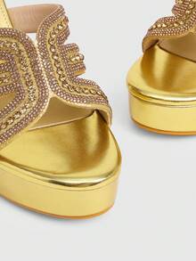 CUCCOO LuxiPop 女士性感时尚粗跟防水台高跟凉鞋，适合万圣节、圣诞节、派对、夜店装扮 - 金色 - 查看 4