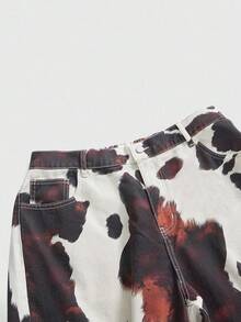 ROMWE Grunge Punk Pantalones capri de mezclilla desgastados de talla grande, jeans de pierna ancha con estampado de leopardo - Multicolor - Ver 3