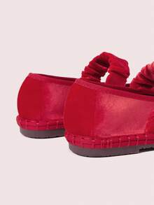 CUCCOO DOLLMOD 女士优雅经典舒适天鹅绒褶皱弹力玛丽珍平底鞋 - 紅色 - 查看 4