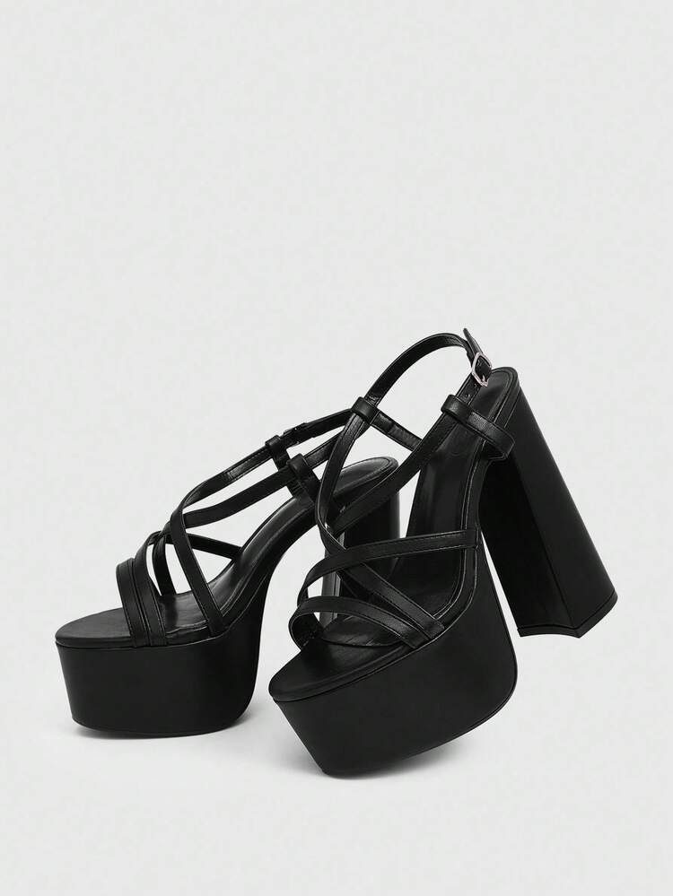 CUCCOO LuxiPop WomenShoes Black High Heel Roman Strap Sandals Casual Style Vacation Style Party Style Retro Style Gorgeous Style