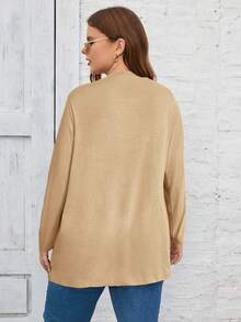 SHEIN LUNE Jaket Kasual Longgar Wanita Ukuran Besar Warna Polos Lengan Panjang Bukaan Depan/Musim Dingin - Khaki - View 2