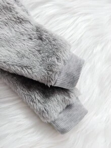 婴儿简约图案连帽可爱长袖睡衣 - 灰色 - 查看 4