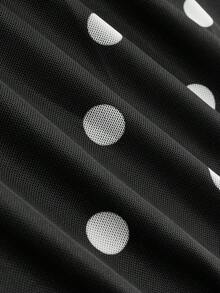 SHEIN Clasi Große Größen V-Ausschnitt Polka Punkt Weite Ärmel Bodycon Meerjungfrau Saum elegantes Kleid für Damen, Herbst/Winter - Schwarz und Weiss - Übersicht 5