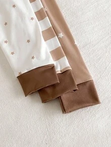 6pcs/Set Young Boy Thin Tight-Fitting Pajamas, Cute Simple Striped & Star Print Long Sleeve Top And Pants, Casual Loungewear For Autumn/Winter