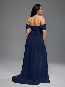 SHEIN Robe de maternité fendue haute aux épaules dénudées de couleur unie