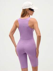 Eassivo Eassivo Women's Casual Sports Zipper Half-Zip Jumpsuit - Violet Purple - View 6