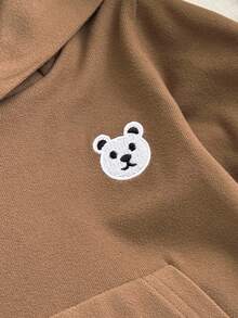 All Shades Of Brown Autumn Cute Modest Sibling Matching 3D Bear Embroidered Fleece Jumpsuit For Baby Boys,Mocha Neutral Infant Winter Clothes - Brown - View 4