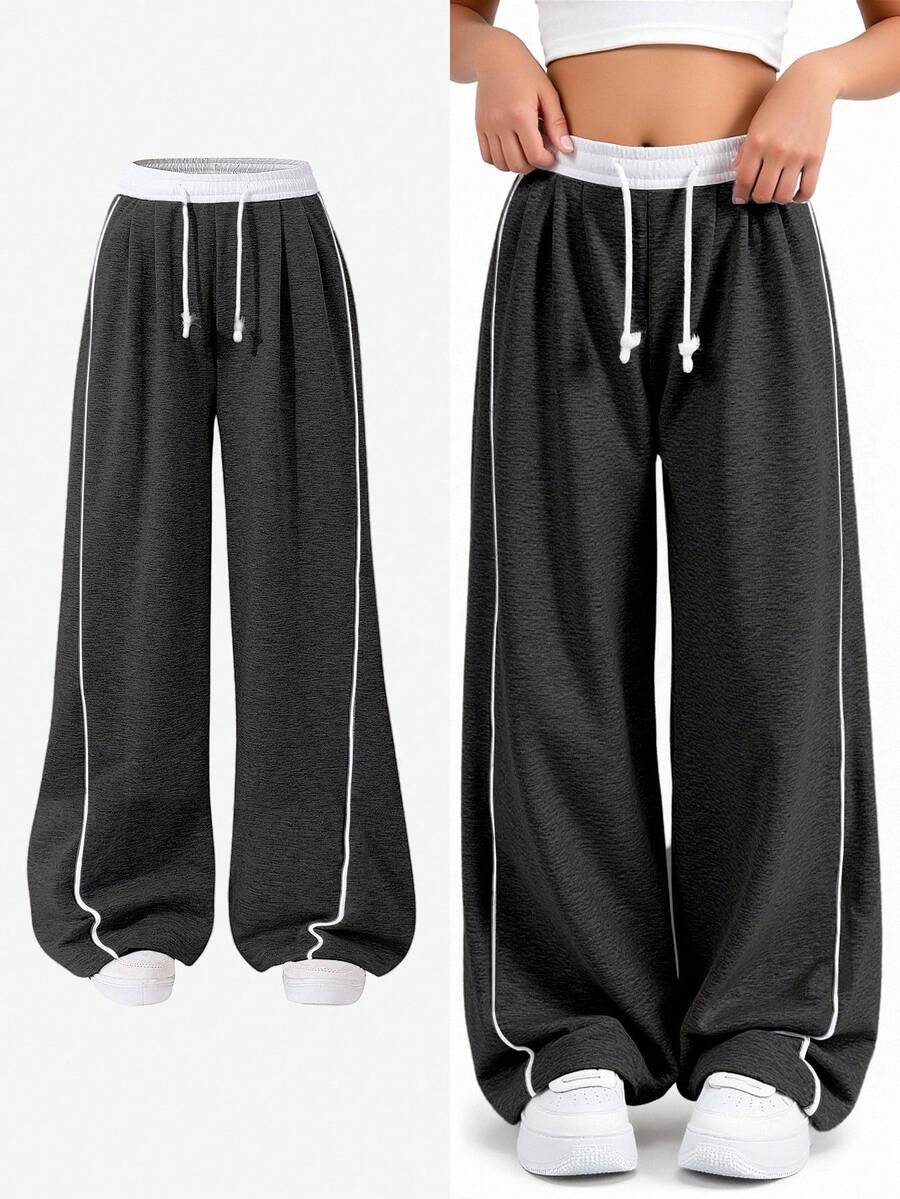 1pc Tween Girls' Loose Casual Sports Sweatpants, Solid Color - Dark Grey - View 1