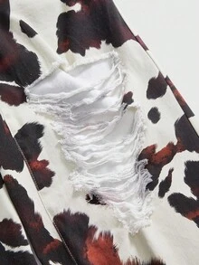 ROMWE Grunge Punk Pantalones capri de mezclilla desgastados de talla grande, jeans de pierna ancha con estampado de leopardo - Multicolor - Ver 4