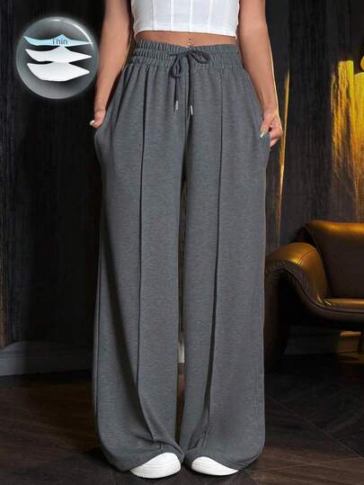 SHEIN Unity Drawstring Waist Wide Leg Sweatpants Graduation,Back To School Outfits,Graduation,Teacher Outfits For Women,Back To School Fall Cloth For Women