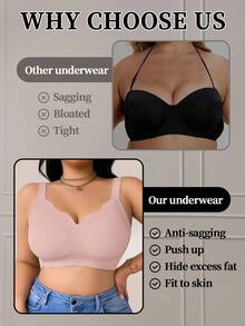 SHEIN 1pc Plus Size Women Seamless Comfortable Wireless Bra, Lift - Red Violet - View 7