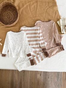 6pcs/Set Young Boy Thin Tight-Fitting Pajamas, Cute Simple Striped & Star Print Long Sleeve Top And Pants, Casual Loungewear For Autumn/Winter