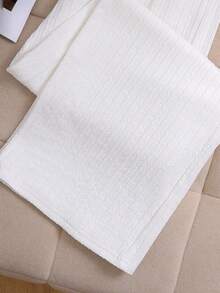 SHEIN 青少年女孩宽松休闲简约舒适中腰阔腿裤，百搭 - 米色 - 查看 2